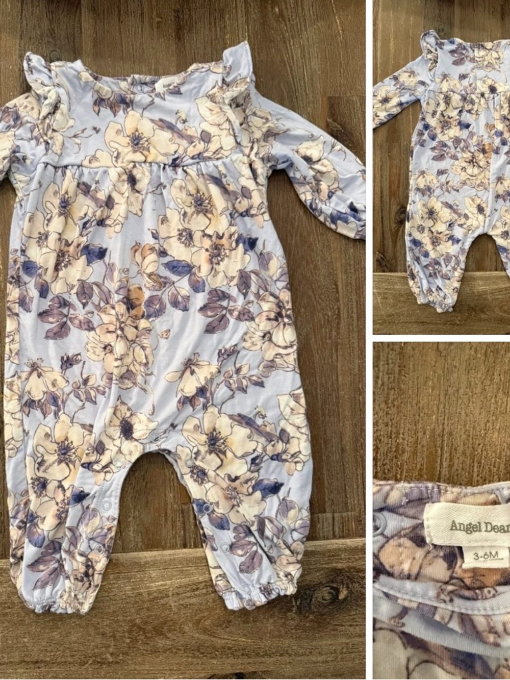 Angel Dear Lavender & Cream Floral Ruffle Romper